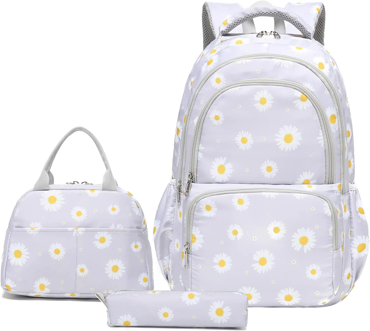 Sunborls Backpack for Girls Teens Girls Bookbag Lightweight High-Capacity Waterproof School Gifts for Lovely Small Daisy Flower 3pcs (GREY)