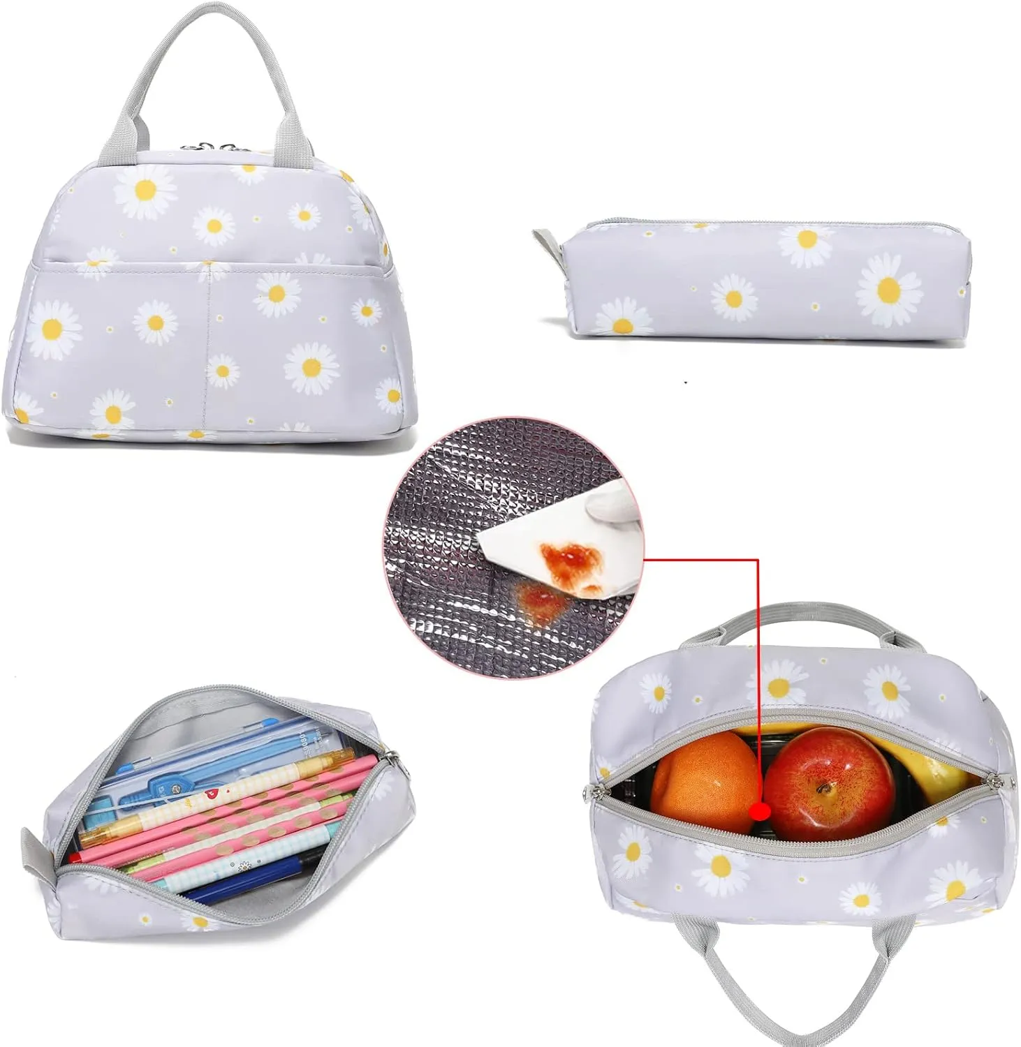 Sunborls Backpack for Girls Teens Girls Bookbag Lightweight High-Capacity Waterproof School Gifts for Lovely Small Daisy Flower 3pcs (GREY)