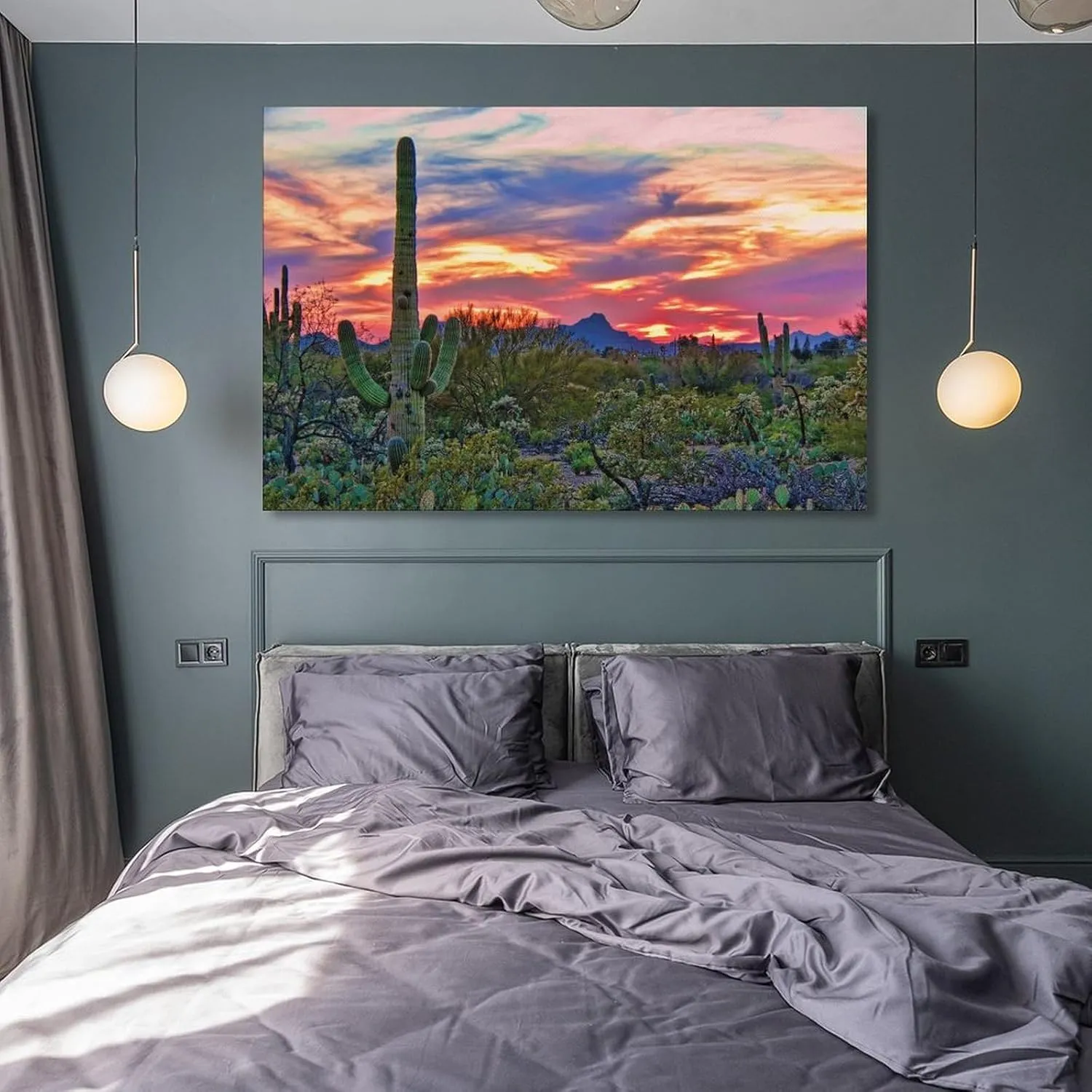 Sunrise in Desert Print Sonoran Desert on Canvas Blooming Saguaros Wall Art Arizona Desert Poster Panorama Arizona on Canvas Saguaros Poster Canvas Art And Wall Art Picture Print Modern Family Bedroom