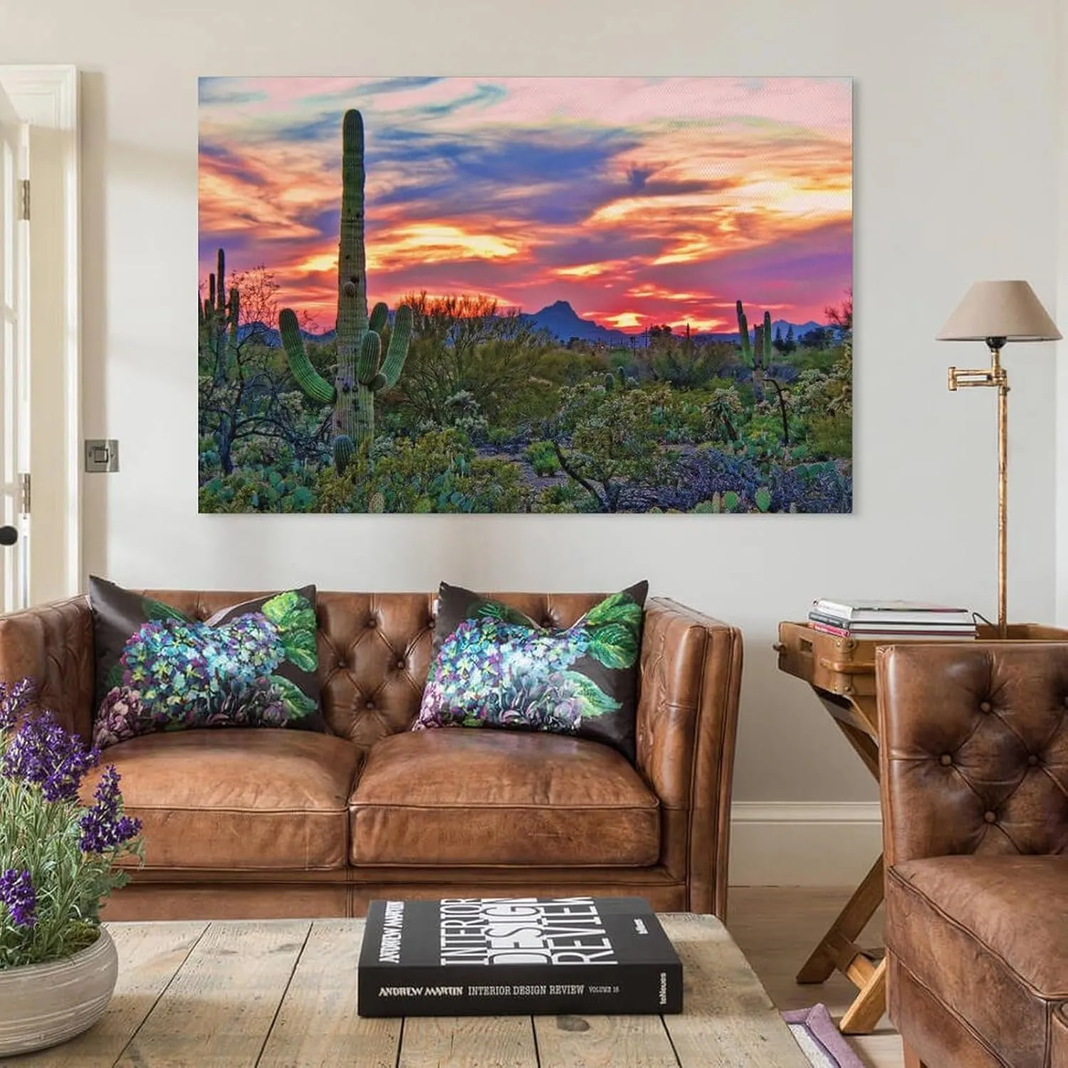 Sunrise in Desert Print Sonoran Desert on Canvas Blooming Saguaros Wall Art Arizona Desert Poster Panorama Arizona on Canvas Saguaros Poster Canvas Art And Wall Art Picture Print Modern Family Bedroom