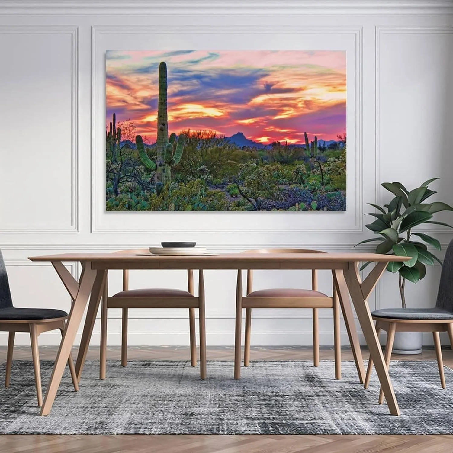 Sunrise in Desert Print Sonoran Desert on Canvas Blooming Saguaros Wall Art Arizona Desert Poster Panorama Arizona on Canvas Saguaros Poster Canvas Art And Wall Art Picture Print Modern Family Bedroom