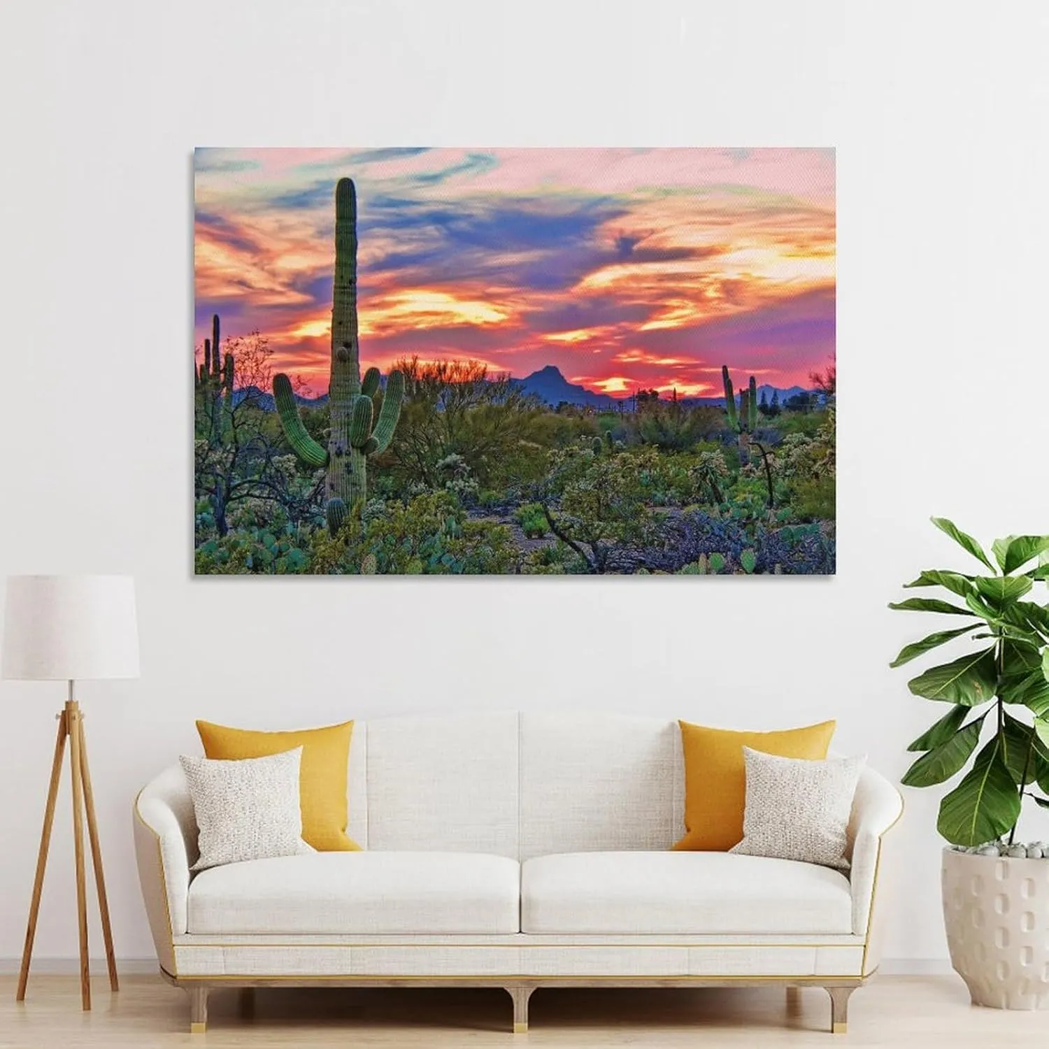 Sunrise in Desert Print Sonoran Desert on Canvas Blooming Saguaros Wall Art Arizona Desert Poster Panorama Arizona on Canvas Saguaros Poster Canvas Art And Wall Art Picture Print Modern Family Bedroom