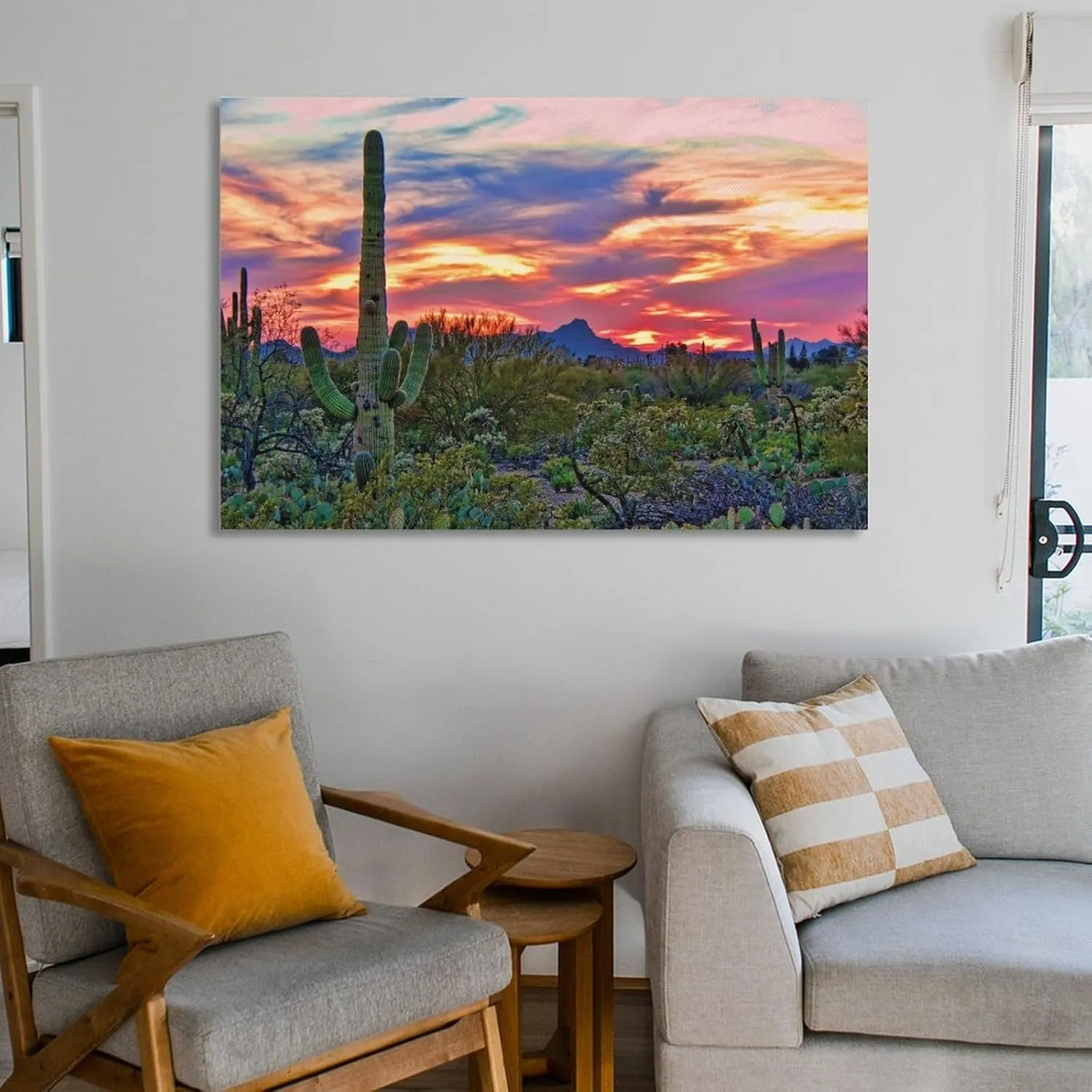 Sunrise in Desert Print Sonoran Desert on Canvas Blooming Saguaros Wall Art Arizona Desert Poster Panorama Arizona on Canvas Saguaros Poster Canvas Art And Wall Art Picture Print Modern Family Bedroom