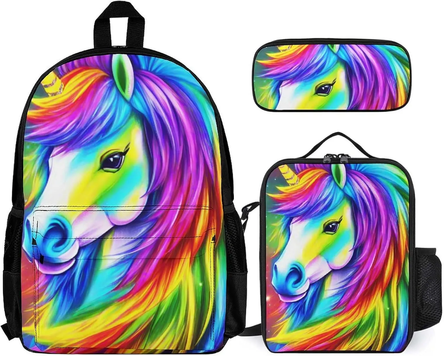 Supdreamc Adults Backpack - Colorful Rainbow Horse Art Shoulder Bag Daypack Backpack Travel Hiking Bag & Day Pack, 3 Piece Daypack Climbing Shoulder Bag