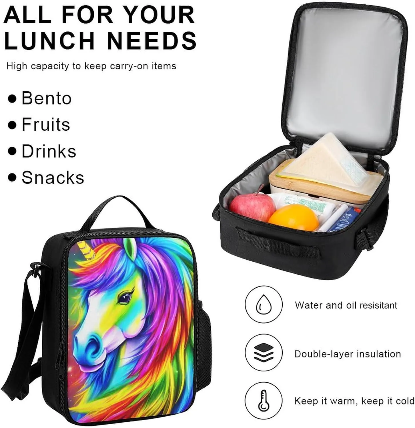 Supdreamc Adults Backpack - Colorful Rainbow Horse Art Shoulder Bag Daypack Backpack Travel Hiking Bag & Day Pack, 3 Piece Daypack Climbing Shoulder Bag