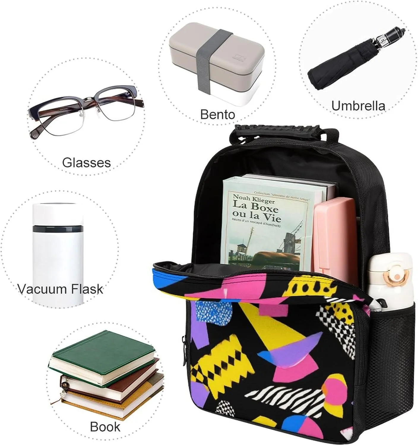 Supdreamc Adults Lightweight Black Retro 80S 90S Shoulder Book Bags Big Capacity Shoulder Bag With Adjustable Shoulder Straps for Trekking Work Walking Cycling
