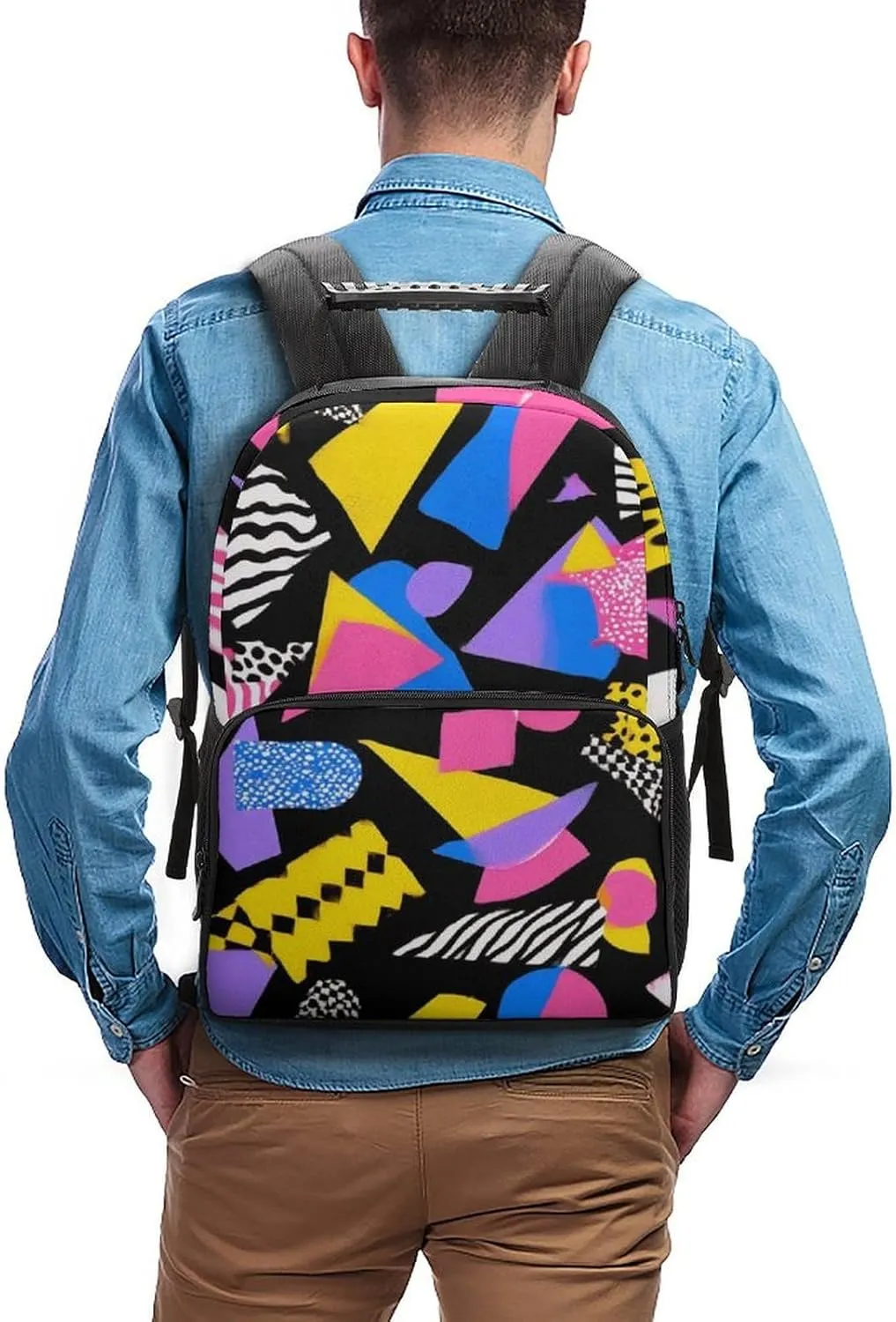 Supdreamc Adults Lightweight Black Retro 80S 90S Shoulder Book Bags Big Capacity Shoulder Bag With Adjustable Shoulder Straps for Trekking Work Walking Cycling