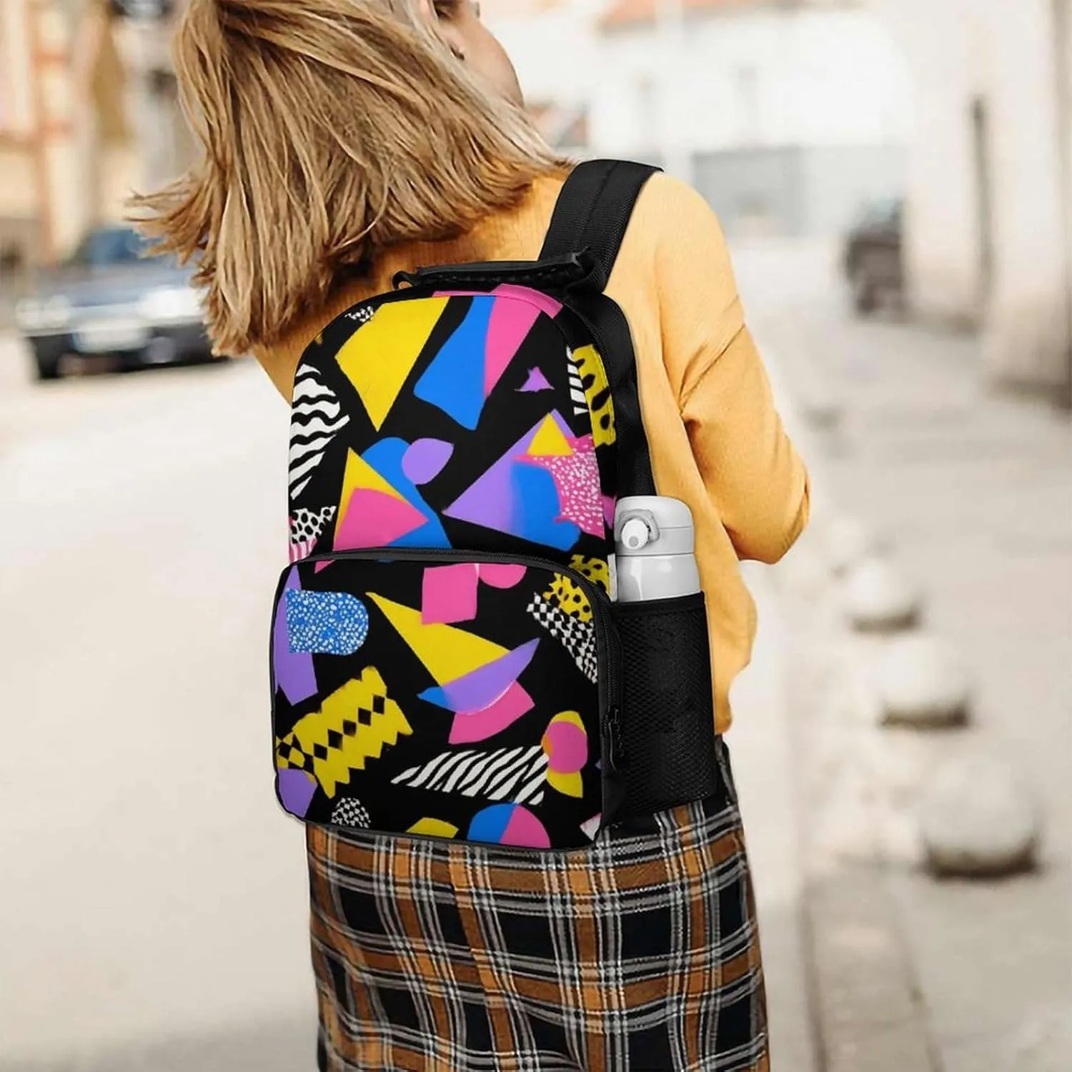 Supdreamc Adults Lightweight Black Retro 80S 90S Shoulder Book Bags Big Capacity Shoulder Bag With Adjustable Shoulder Straps for Trekking Work Walking Cycling