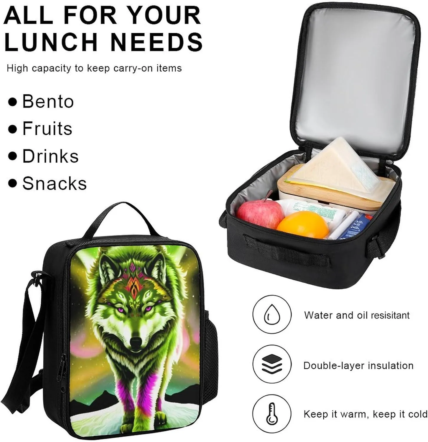Supdreamc Adults Rucksack - Mountain And Northern Light Wolves Psychedelic Art Carry On Bag 3 Piece College Daypack Camping Outdoor Backpack, 3 Piece Daypack Climbing Shoulder Bag
