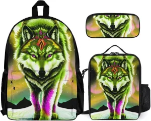 Supdreamc Adults Rucksack - Mountain And Northern Light Wolves Psychedelic Art Carry On Bag 3 Piece College Daypack Camping Outdoor Backpack, 3 Piece Daypack Climbing Shoulder Bag