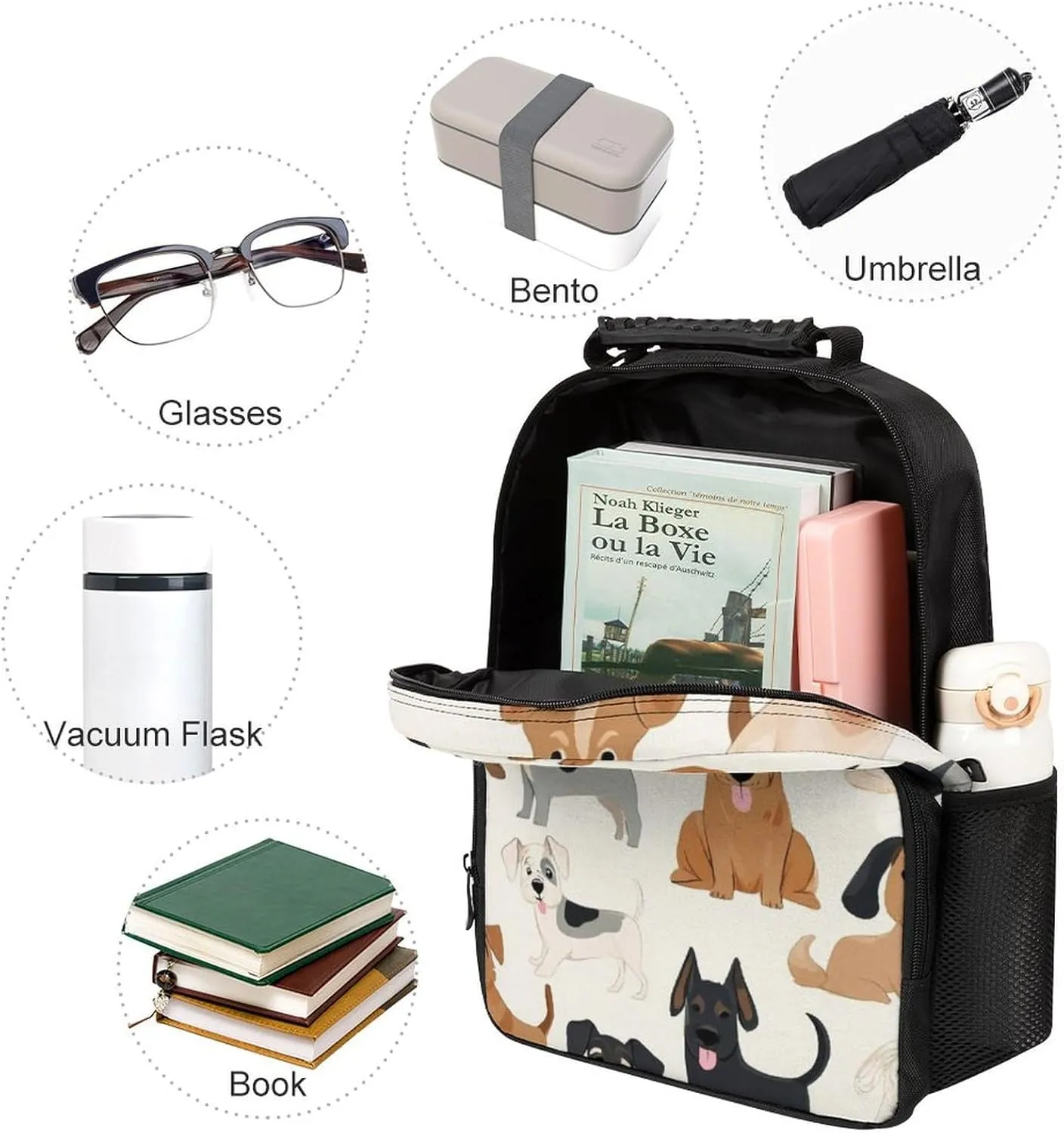 Supdreamc Affenpinscher Airedale Terrier Australian Cattle Dog Shoulder Book Bags Polyester Multipurpose Anti-Theft Carry On Bag Large Capacity Travel Hiking & Camping Rucksack