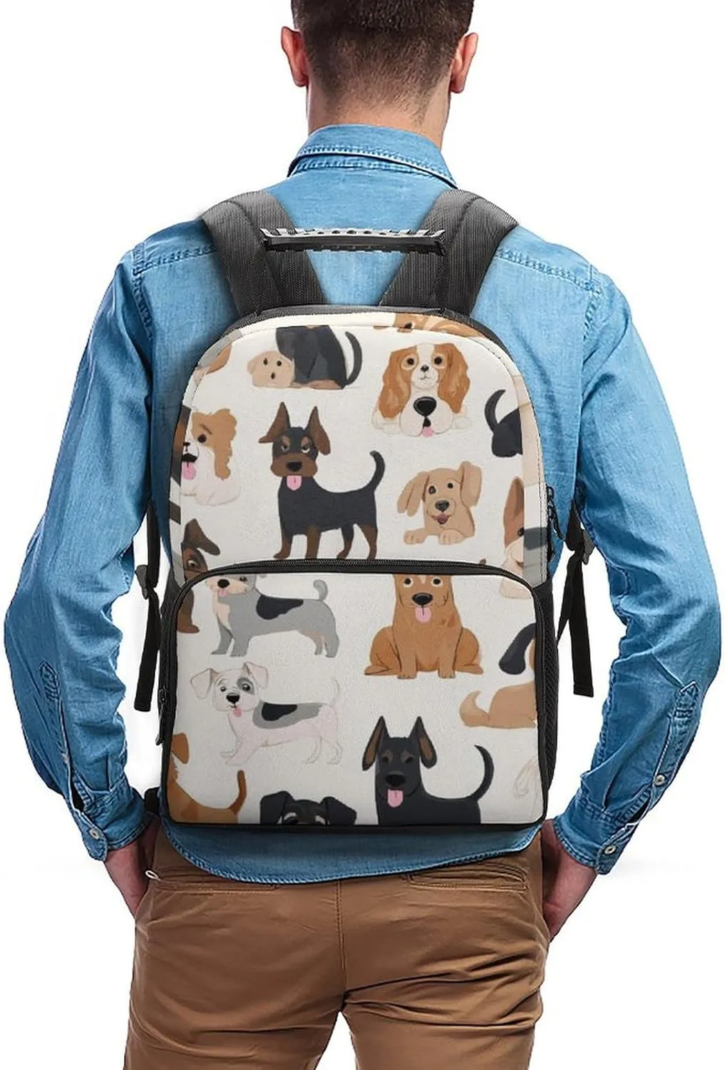 Supdreamc Affenpinscher Airedale Terrier Australian Cattle Dog Shoulder Book Bags Polyester Multipurpose Anti-Theft Carry On Bag Large Capacity Travel Hiking & Camping Rucksack