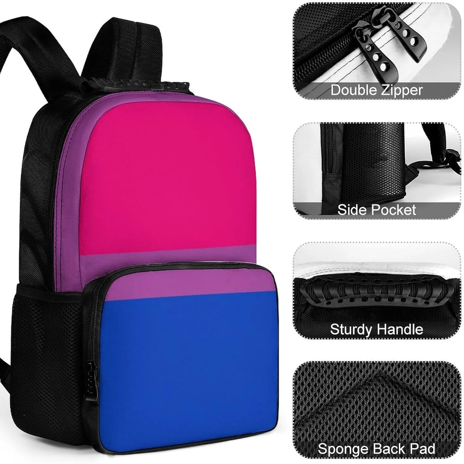 Supdreamc Bisexual Pride Flag Stripes Rucksacks Lightweight Multipurpose Anti-Theft Shoulder Bag Large Capacity Business Computer Bag With Smooth Zippers