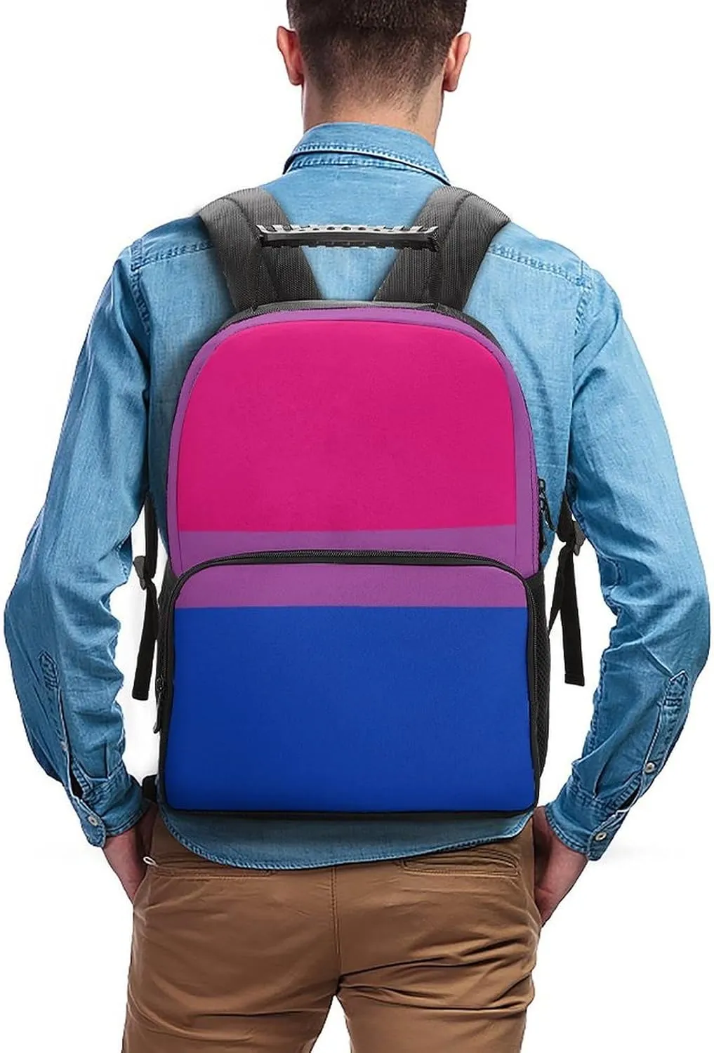 Supdreamc Bisexual Pride Flag Stripes Rucksacks Lightweight Multipurpose Anti-Theft Shoulder Bag Large Capacity Business Computer Bag With Smooth Zippers