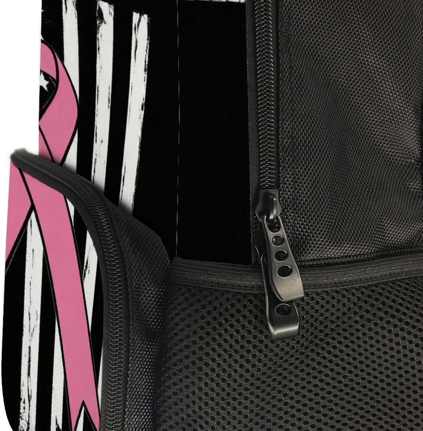 Supdreamc Breast Cancer Awareness Pink Ribbon American Flag Backpack Polyester Anti-Theft Multipurpose Bookbag Large Capacity Laptop Book Bag Rucksack With Side Pockets