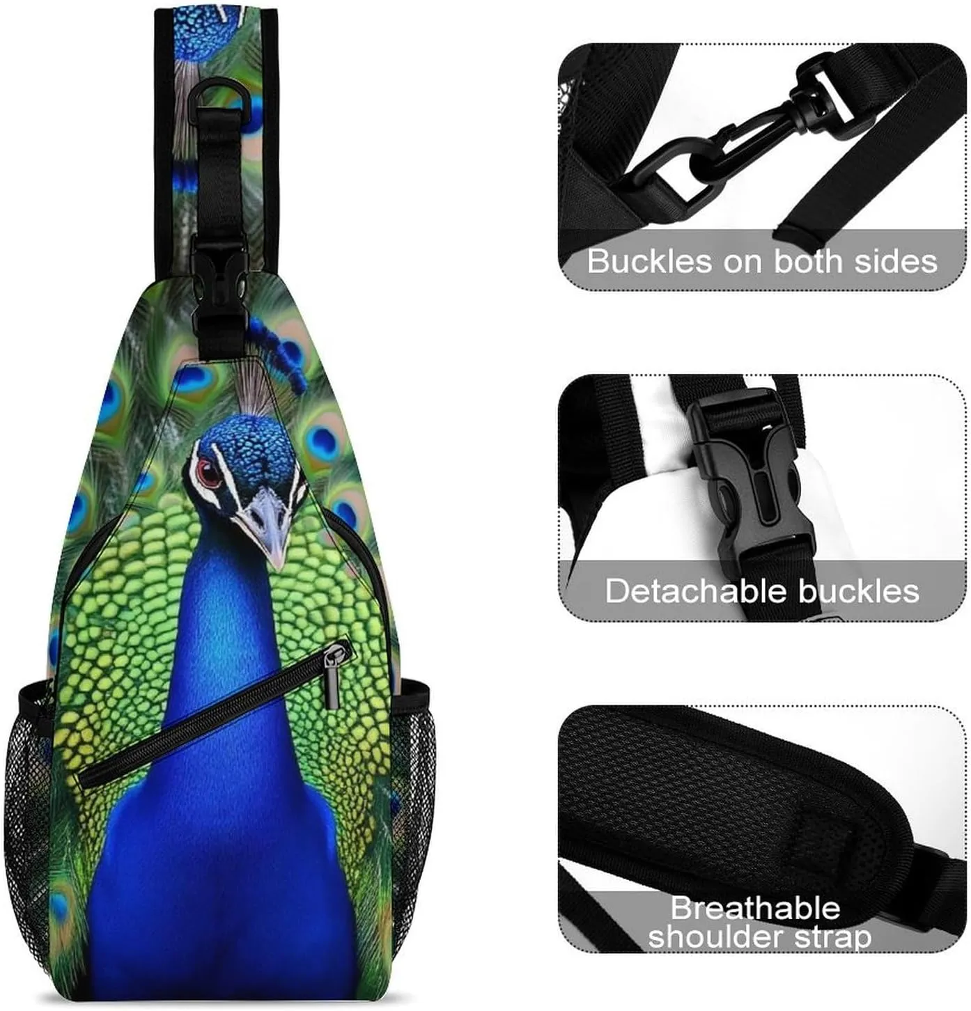 Supdreamc Cute Sling Bag Backpack, Backpacking, Peacock Feather Crossbody Rucksack, Camera Case, Gym Crossbody Sack Satchel Outdoor Hiking Bag for Men Women