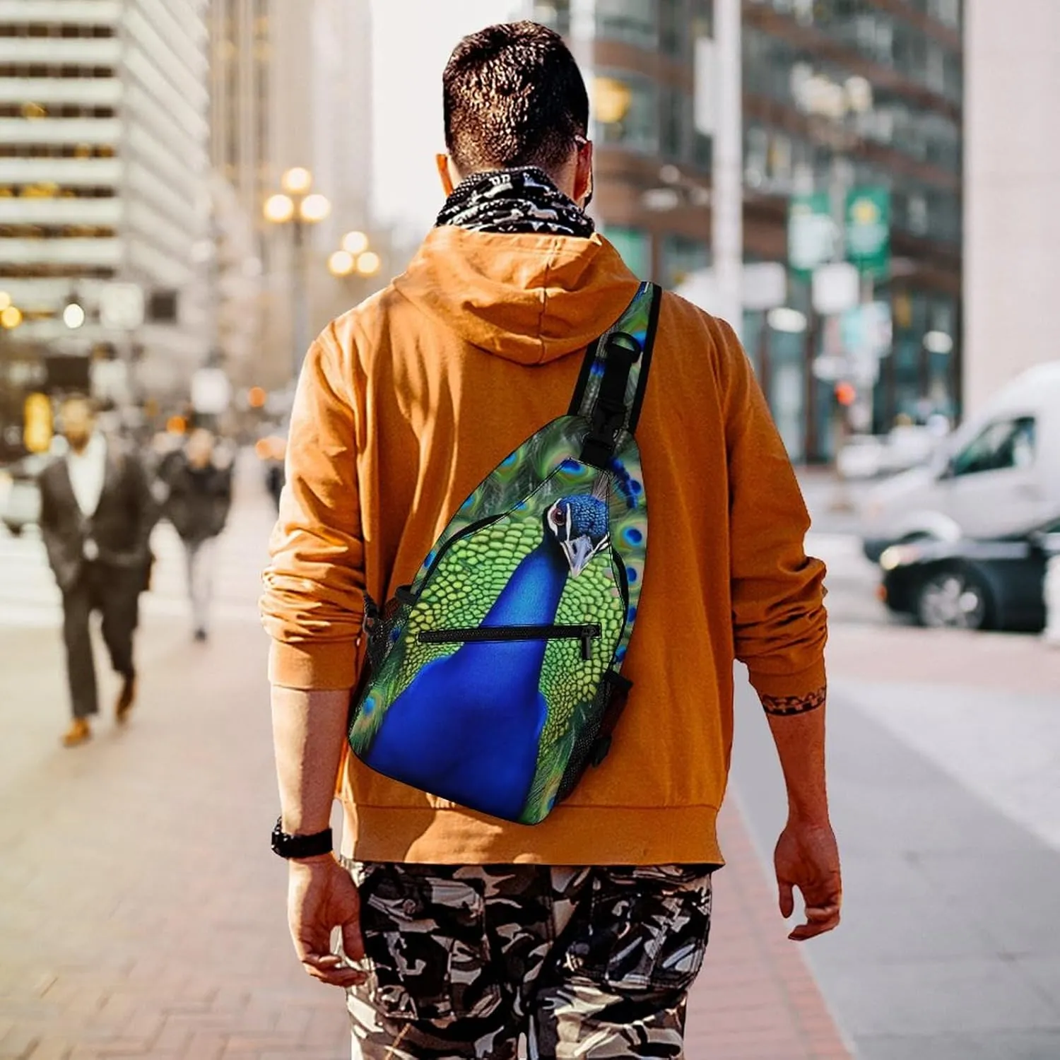 Supdreamc Cute Sling Bag Backpack, Backpacking, Peacock Feather Crossbody Rucksack, Camera Case, Gym Crossbody Sack Satchel Outdoor Hiking Bag for Men Women