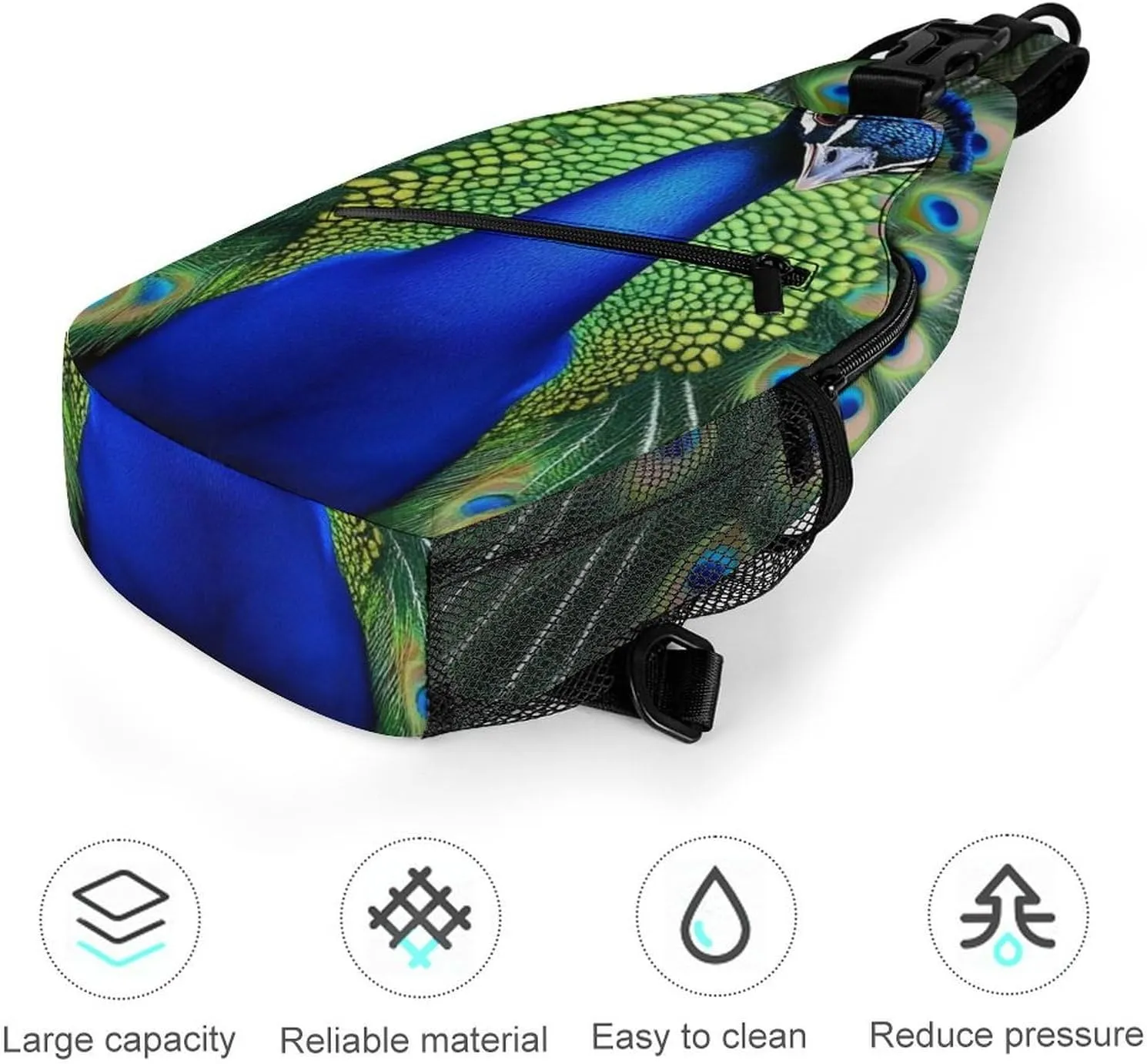Supdreamc Cute Sling Bag Backpack, Backpacking, Peacock Feather Crossbody Rucksack, Camera Case, Gym Crossbody Sack Satchel Outdoor Hiking Bag for Men Women