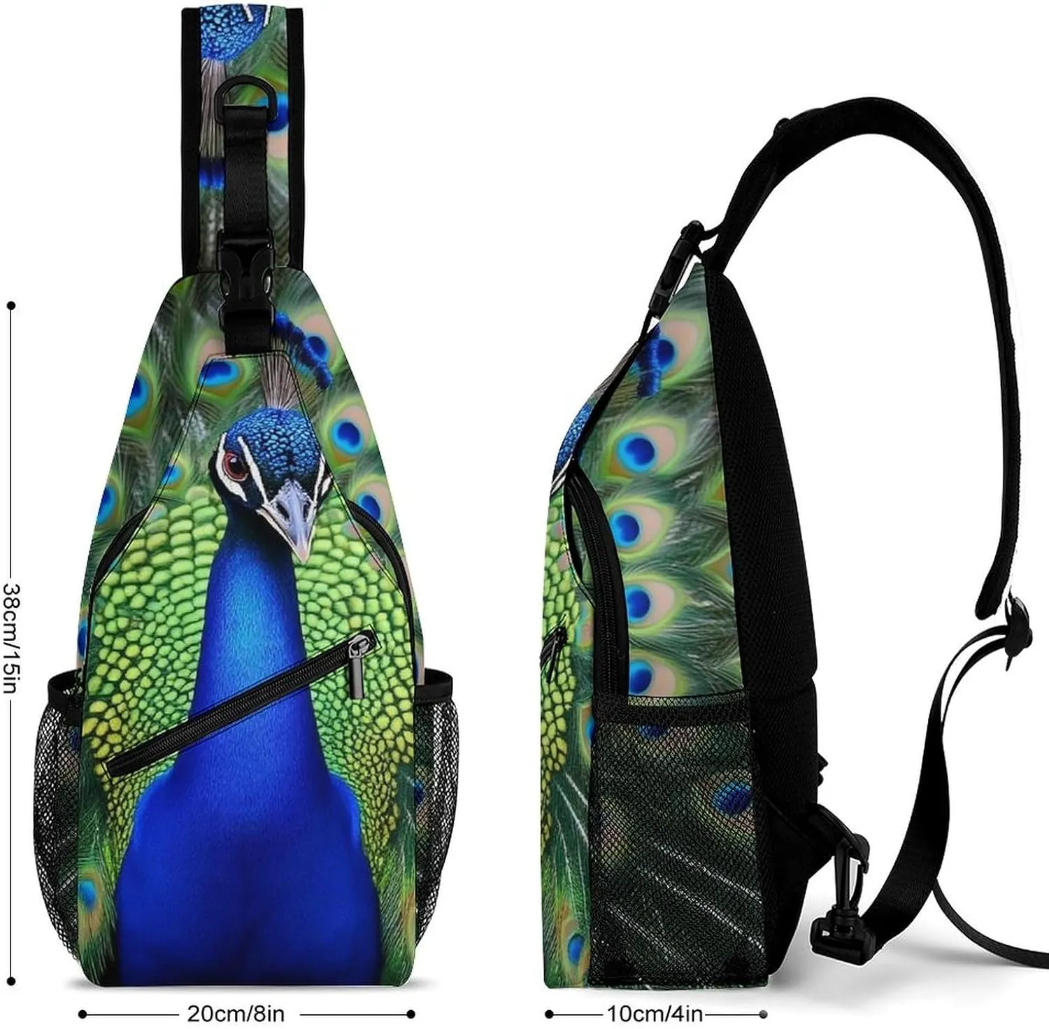 Supdreamc Cute Sling Bag Backpack, Backpacking, Peacock Feather Crossbody Rucksack, Camera Case, Gym Crossbody Sack Satchel Outdoor Hiking Bag for Men Women