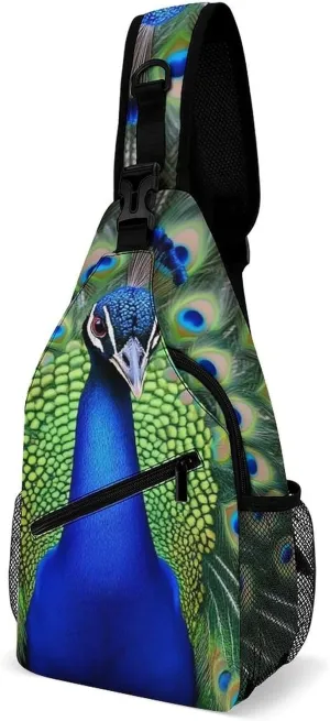 Supdreamc Cute Sling Bag Backpack, Backpacking, Peacock Feather Crossbody Rucksack, Camera Case, Gym Crossbody Sack Satchel Outdoor Hiking Bag for Men Women