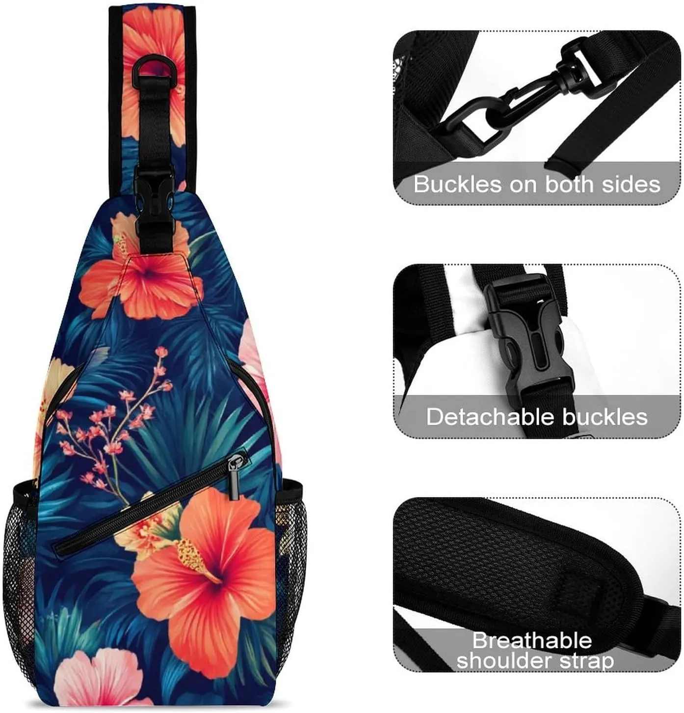 Supdreamc Cute Sling Bag Backpack, Backpacking, Tropical Hawaiian Colorful Hibiscus Flowers Crossbody Rucksack, Camera Case, Gym Crossbody Sack Satchel Outdoor Hiking Bag for Men Women