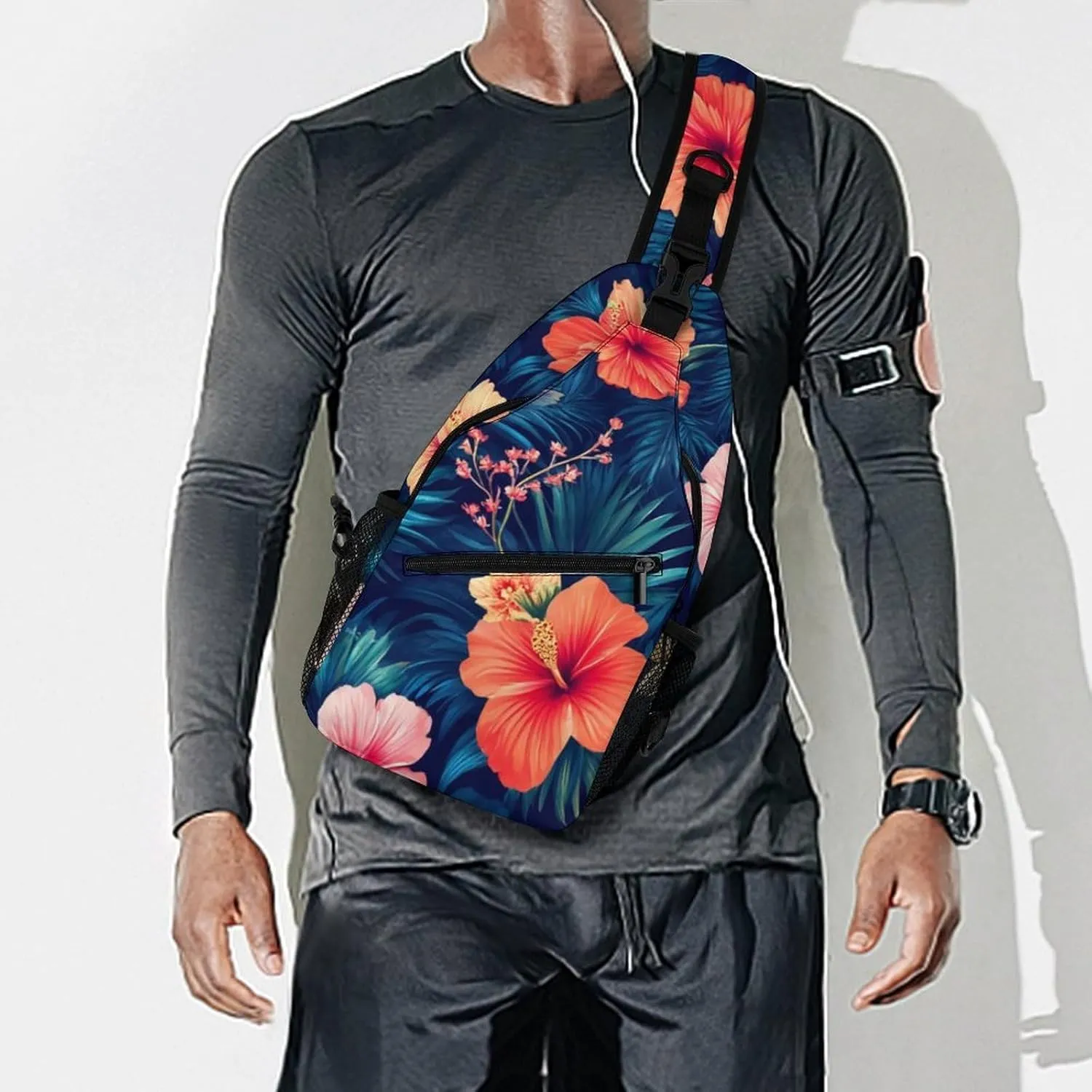 Supdreamc Cute Sling Bag Backpack, Backpacking, Tropical Hawaiian Colorful Hibiscus Flowers Crossbody Rucksack, Camera Case, Gym Crossbody Sack Satchel Outdoor Hiking Bag for Men Women