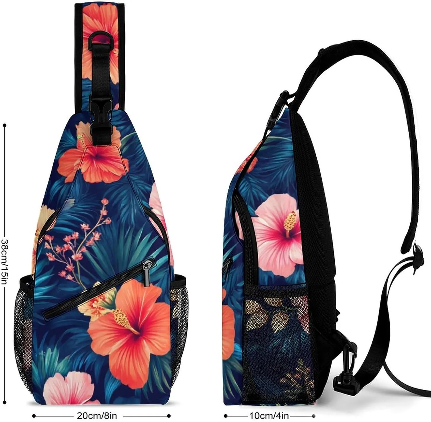Supdreamc Cute Sling Bag Backpack, Backpacking, Tropical Hawaiian Colorful Hibiscus Flowers Crossbody Rucksack, Camera Case, Gym Crossbody Sack Satchel Outdoor Hiking Bag for Men Women