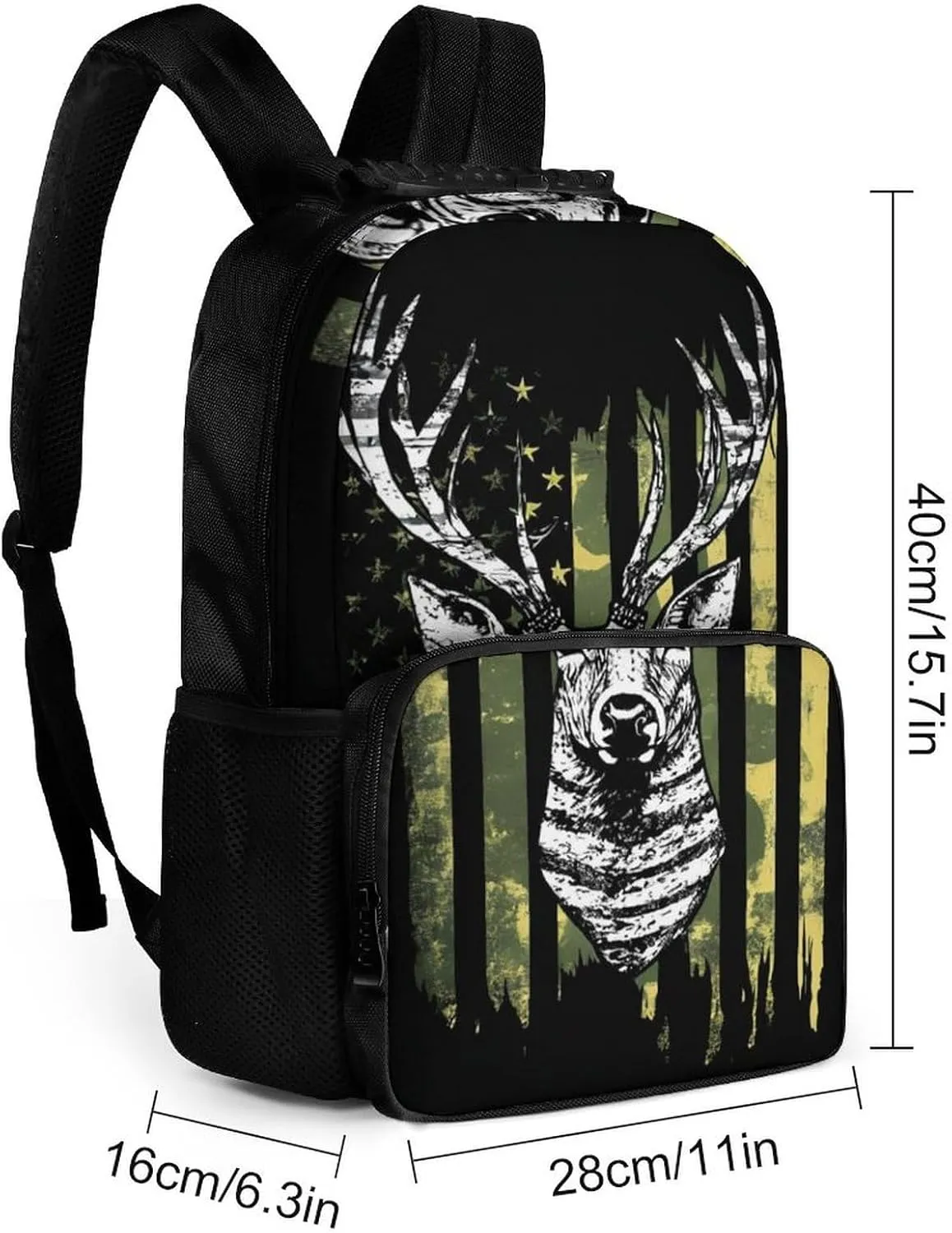 Supdreamc Daypack Backpack Anti-Theft Multipurpose Big Capacity Bookbag - Camouflage American Flag Hunting Camo Deer Black Business Computer Bag With Side Pockets