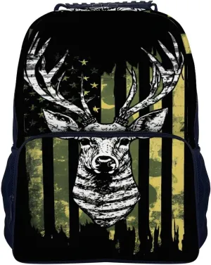 Supdreamc Daypack Backpack Anti-Theft Multipurpose Big Capacity Bookbag - Camouflage American Flag Hunting Camo Deer Black Business Computer Bag With Side Pockets