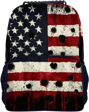Supdreamc Lightweight Daypack for Camping Business Walking Cycling - Large Capacity Anti-Theft Multipurpose Bookbag, American Usa Flag War Bullet Hole Gym Outdoor Hiking Backpack