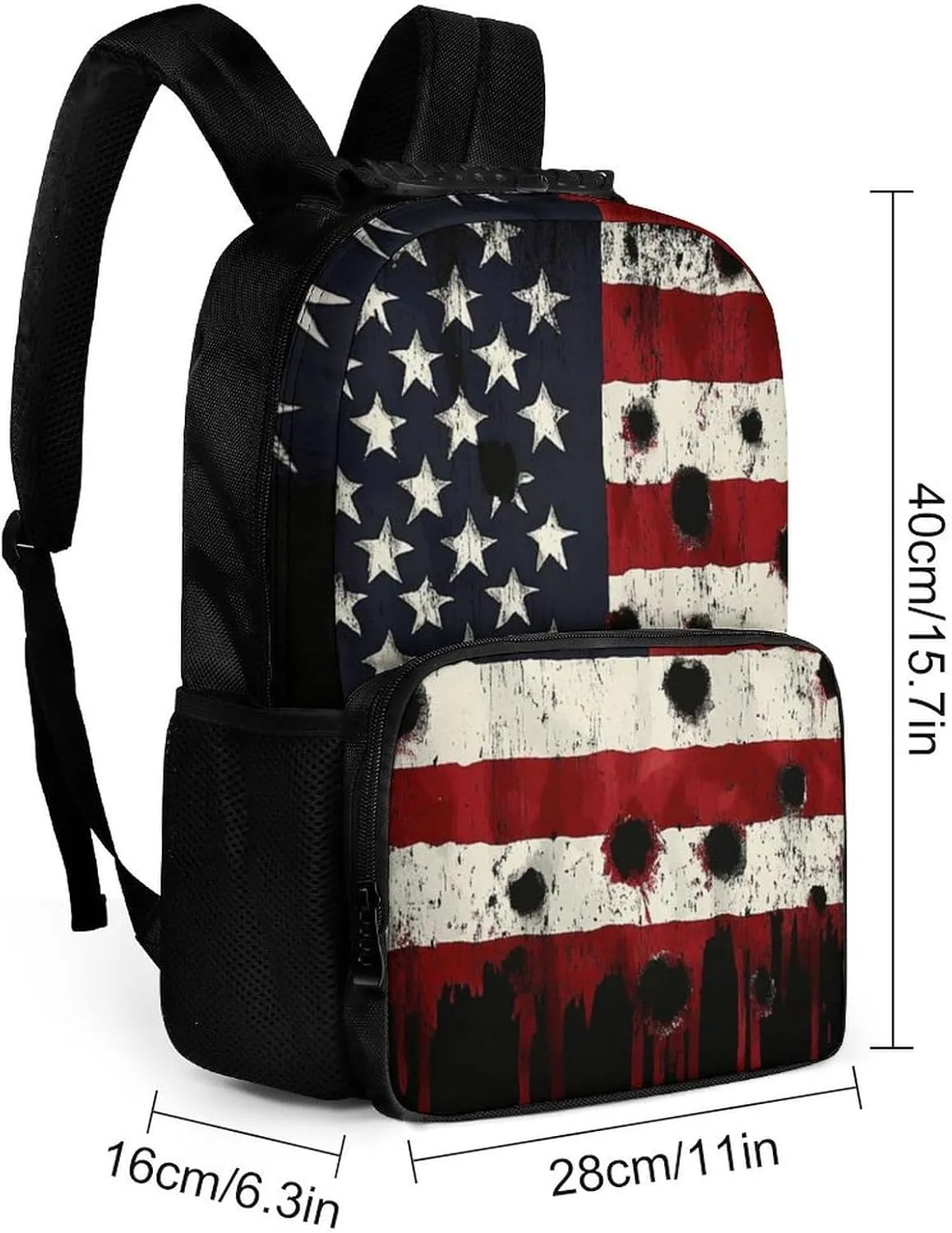Supdreamc Lightweight Daypack for Camping Business Walking Cycling - Large Capacity Anti-Theft Multipurpose Bookbag, American Usa Flag War Bullet Hole Gym Outdoor Hiking Backpack