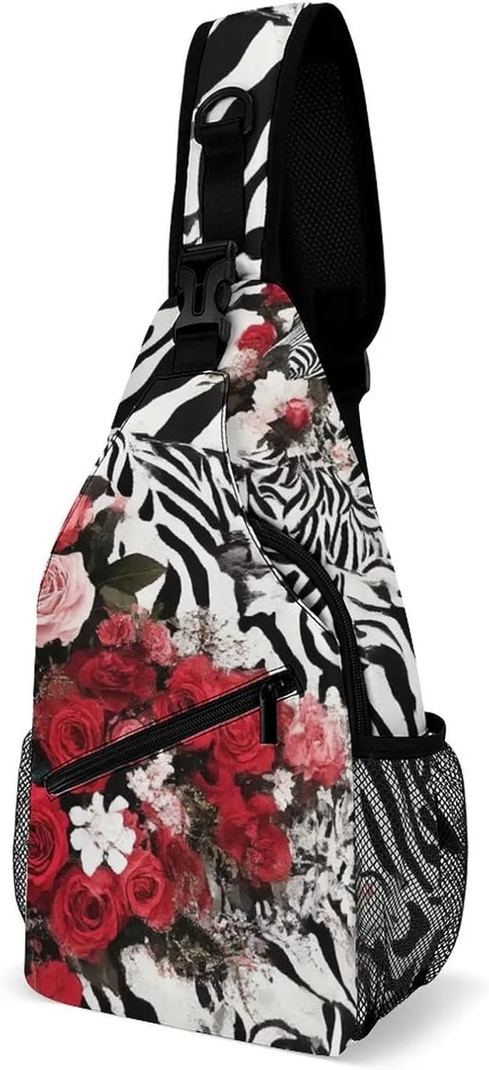 Supdreamc Men & Women Gym Crossbody Sack Satchel Outdoor Hiking Bag, Cheetah Leopard Zebra Print Floral Black And White Sling Bag Backpack Backpacking for Travel Hiking - Small Tool Backpack