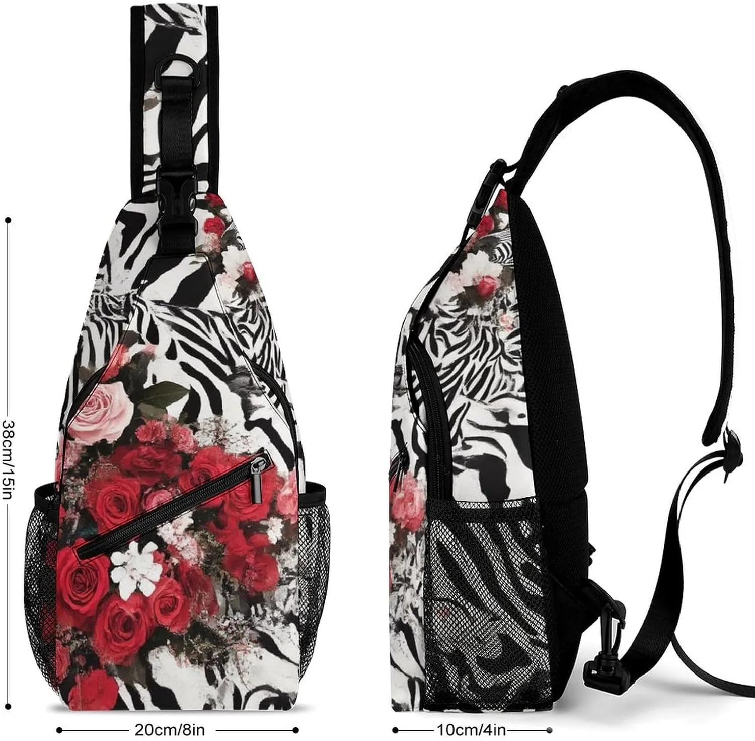 Supdreamc Men & Women Gym Crossbody Sack Satchel Outdoor Hiking Bag, Cheetah Leopard Zebra Print Floral Black And White Sling Bag Backpack Backpacking for Travel Hiking - Small Tool Backpack