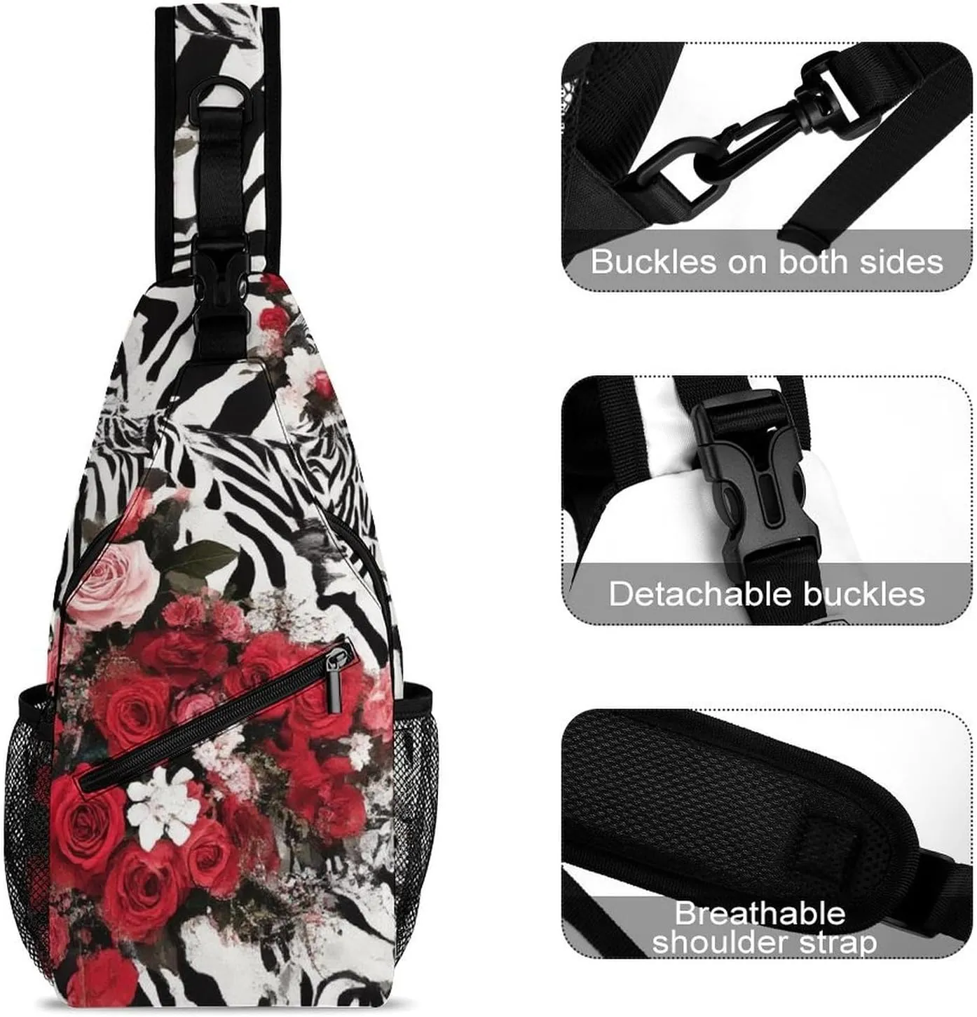 Supdreamc Men & Women Gym Crossbody Sack Satchel Outdoor Hiking Bag, Cheetah Leopard Zebra Print Floral Black And White Sling Bag Backpack Backpacking for Travel Hiking - Small Tool Backpack