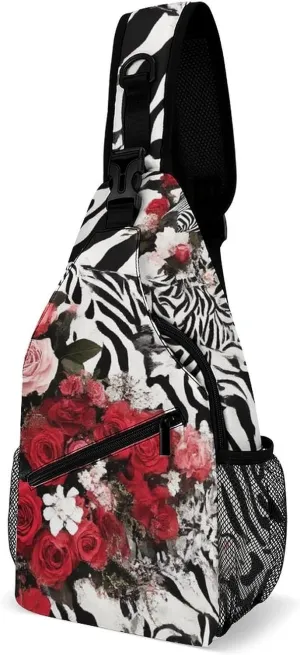 Supdreamc Men & Women Gym Crossbody Sack Satchel Outdoor Hiking Bag, Cheetah Leopard Zebra Print Floral Black And White Sling Bag Backpack Backpacking for Travel Hiking - Small Tool Backpack