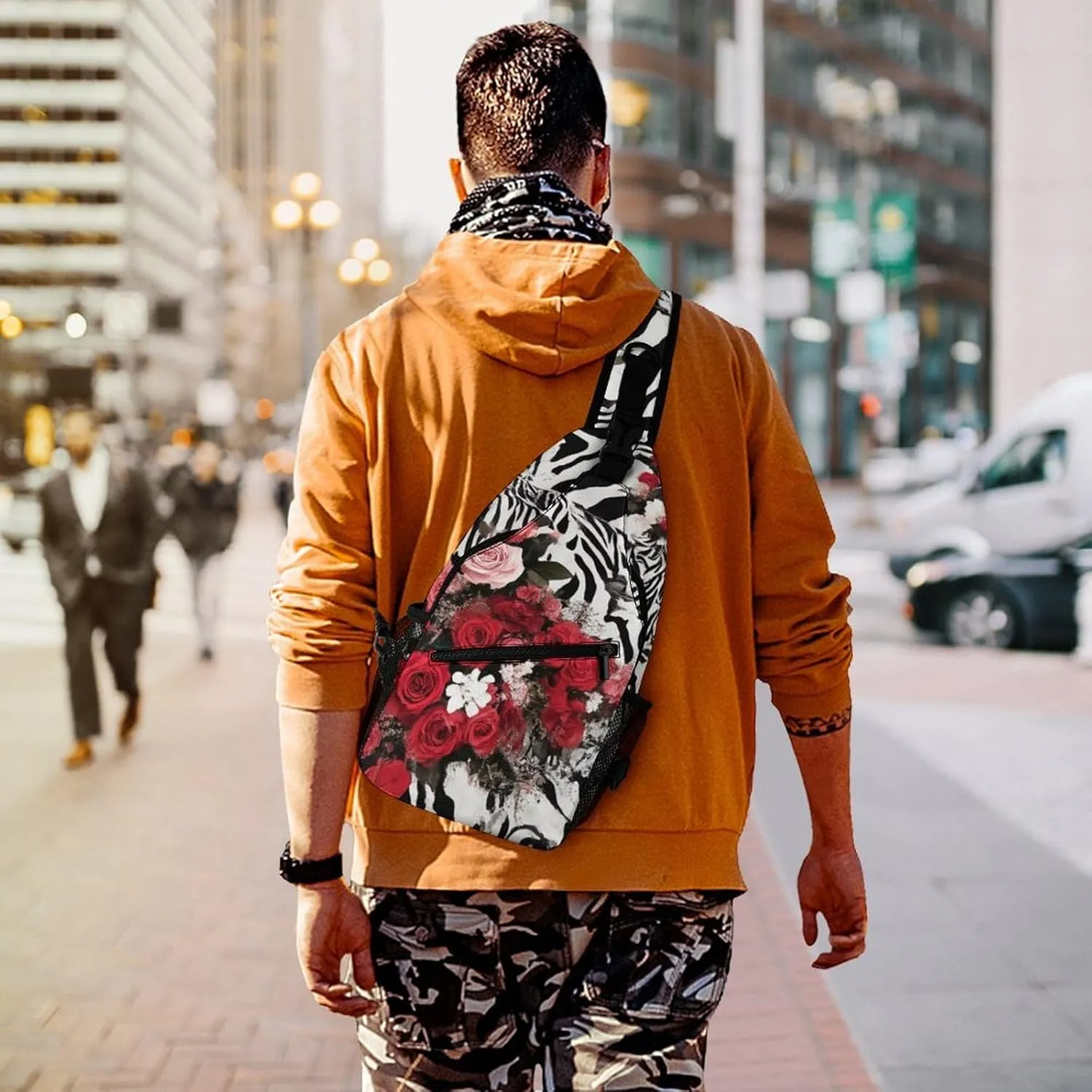 Supdreamc Men & Women Gym Crossbody Sack Satchel Outdoor Hiking Bag, Cheetah Leopard Zebra Print Floral Black And White Sling Bag Backpack Backpacking for Travel Hiking - Small Tool Backpack