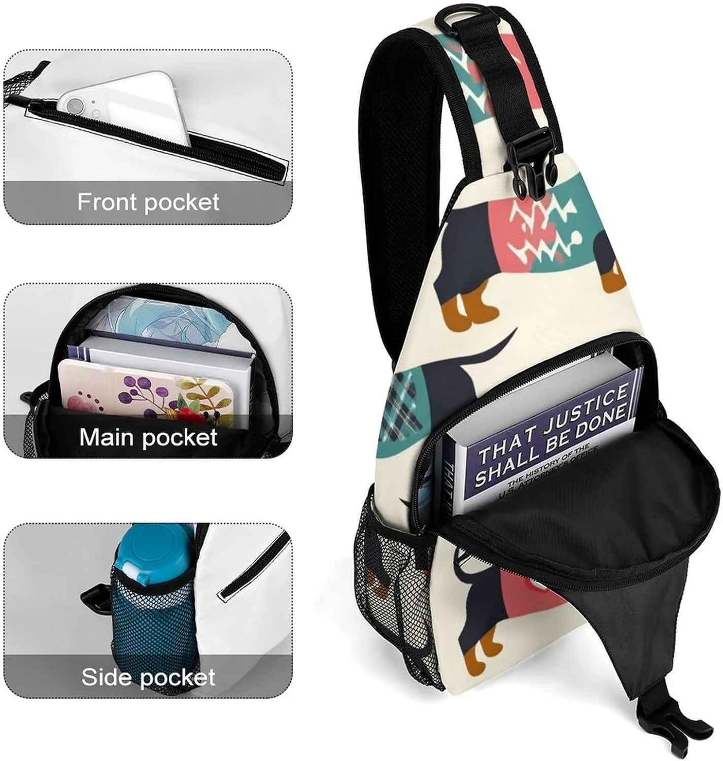 Supdreamc Men & Women Gym Crossbody Sack Satchel Outdoor Hiking Bag, Cute Clothes Dachshunds Dog Sling Backpack Bag for Running Hiking Cycling Gym - Unbalance Tote Bags