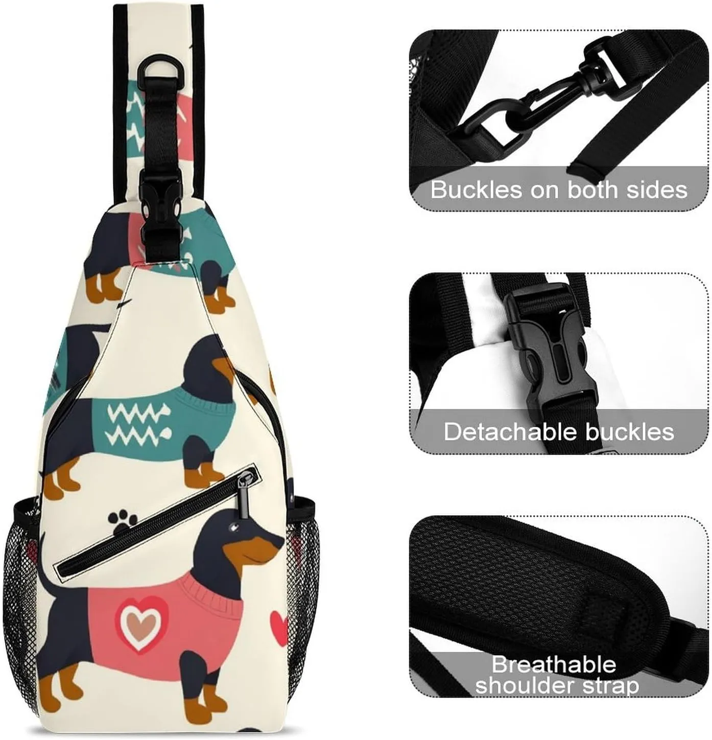Supdreamc Men & Women Gym Crossbody Sack Satchel Outdoor Hiking Bag, Cute Clothes Dachshunds Dog Sling Backpack Bag for Running Hiking Cycling Gym - Unbalance Tote Bags