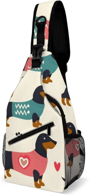 Supdreamc Men & Women Gym Crossbody Sack Satchel Outdoor Hiking Bag, Cute Clothes Dachshunds Dog Sling Backpack Bag for Running Hiking Cycling Gym - Unbalance Tote Bags