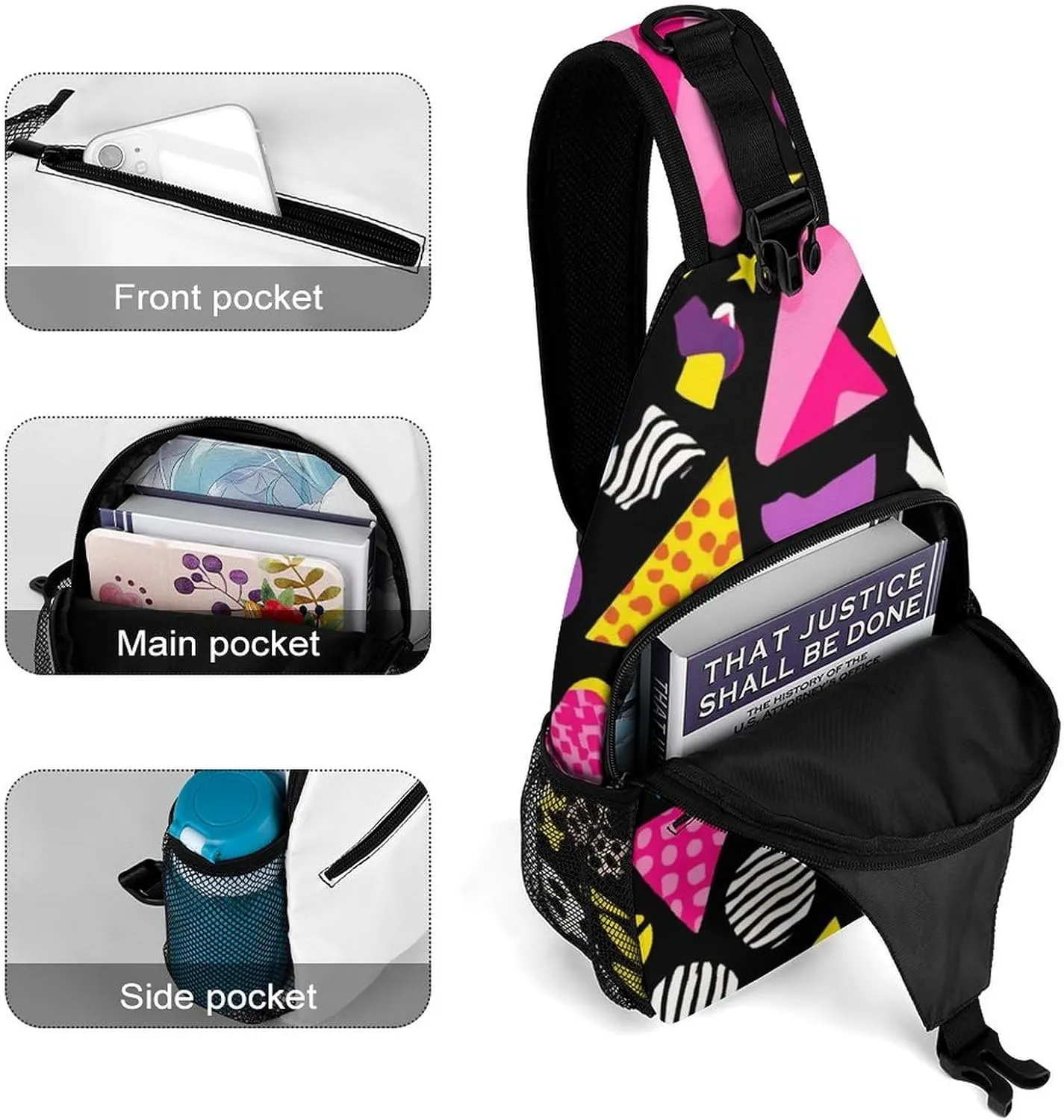 Supdreamc Men & Women Outdoor Sport Daypack Travel Bag, Black Retro 80S 90S Sling Bag Backpack Backpacking for Outdoor Camping Hiking Cycling - Durable Carry On Bag