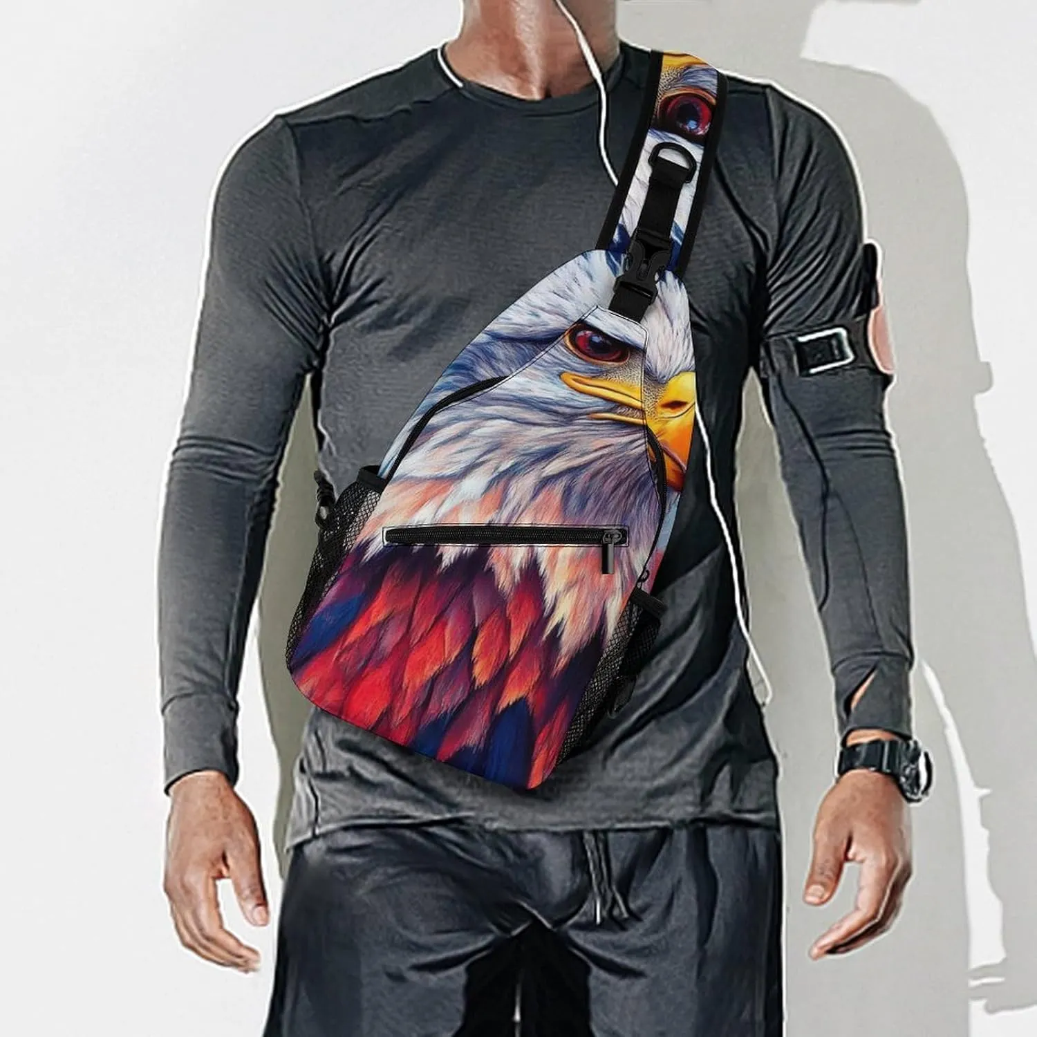 Supdreamc Men & Women Sling Backpack Casual Carrying Tote Case Crossbody Travel Bag - Multipurpose Anti-Theft Tote Bags, Red White Blue Art Eagle Print Small Crossbody Chest Rucksack