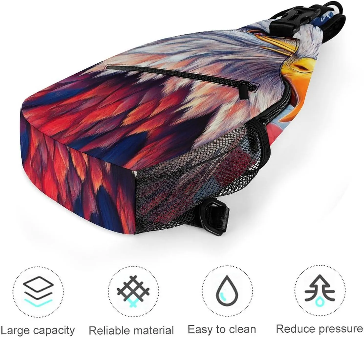 Supdreamc Men & Women Sling Backpack Casual Carrying Tote Case Crossbody Travel Bag - Multipurpose Anti-Theft Tote Bags, Red White Blue Art Eagle Print Small Crossbody Chest Rucksack