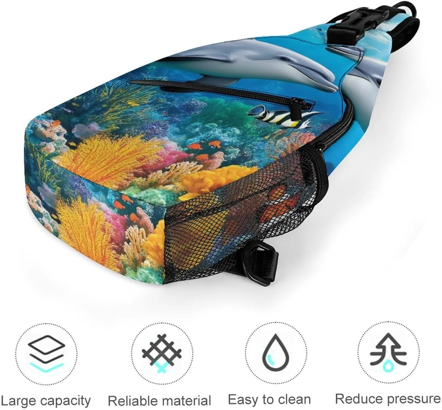 Supdreamc Men & Women Sling Shoulder Backpack Travel Backpack Camping Outdoor Bag - Blue Ocean Underwater World Dolphin Art Anti-Theft Multipurpose Bookbag, Unbalance Shoulder Chest Crossbody Bag