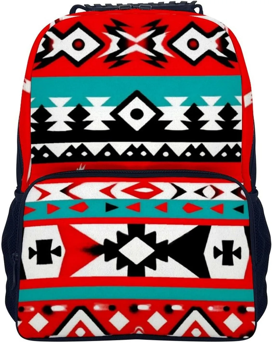Supdreamc Men Women Lightweight Geometric Indiana Western Southwest Tribal Ethnic Aztec Red Turquoise Daypack Bookbag Big Capacity Carry On Bag With Side Pockets for Camping Travel Bicycle