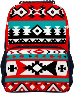 Supdreamc Men Women Lightweight Geometric Indiana Western Southwest Tribal Ethnic Aztec Red Turquoise Daypack Bookbag Big Capacity Carry On Bag With Side Pockets for Camping Travel Bicycle