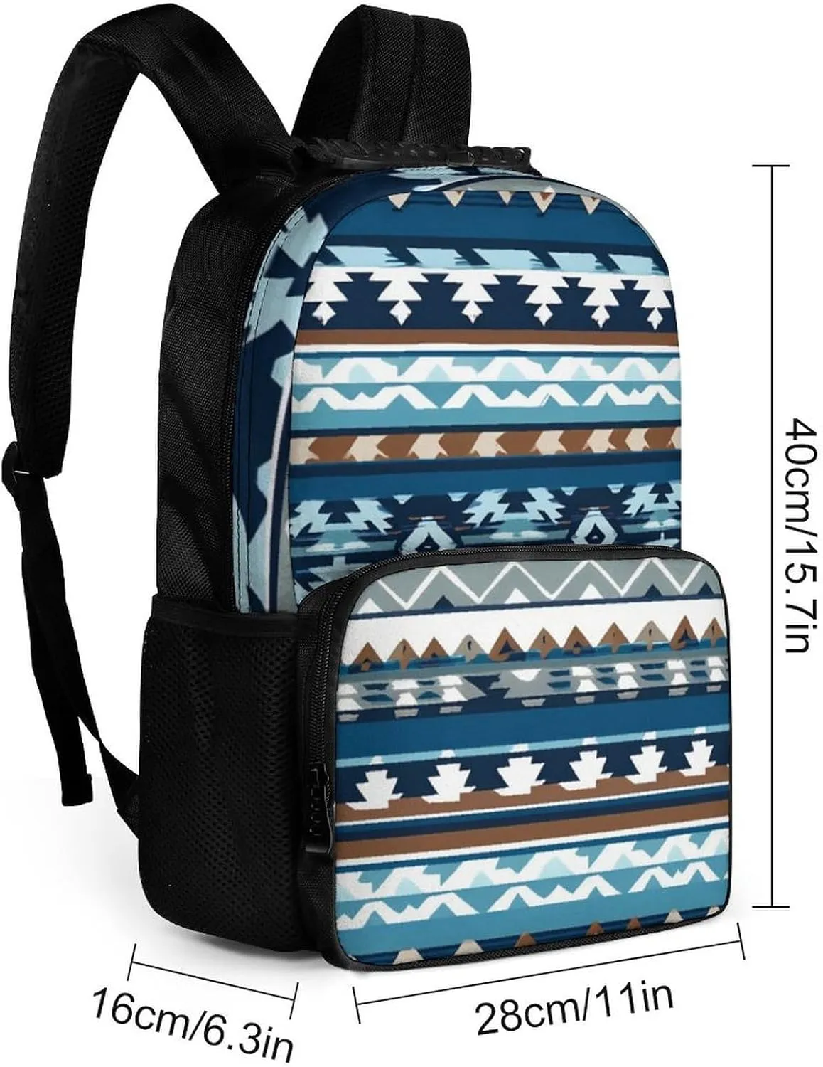 Supdreamc Men Women Polyester Colorful Surf Blue Tribal Navajo Aztec Geometric Ethnic Pattern Daypack Big Capacity Shoulder Bag With Adjustable Shoulder Straps for Camping Travel Walking Cycling
