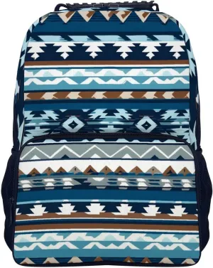 Supdreamc Men Women Polyester Colorful Surf Blue Tribal Navajo Aztec Geometric Ethnic Pattern Daypack Big Capacity Shoulder Bag With Adjustable Shoulder Straps for Camping Travel Walking Cycling