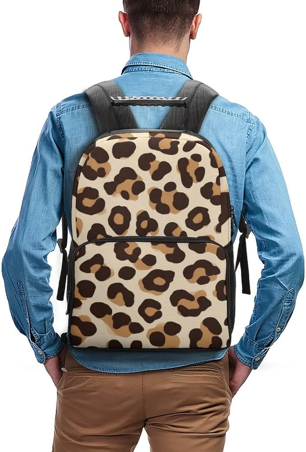 Supdreamc Men Women Polyester Cool Cheetah Leopard Print Casual Daypack Large Capacity Carry On Bag With Adjustable Shoulder Straps for Camping Work Running