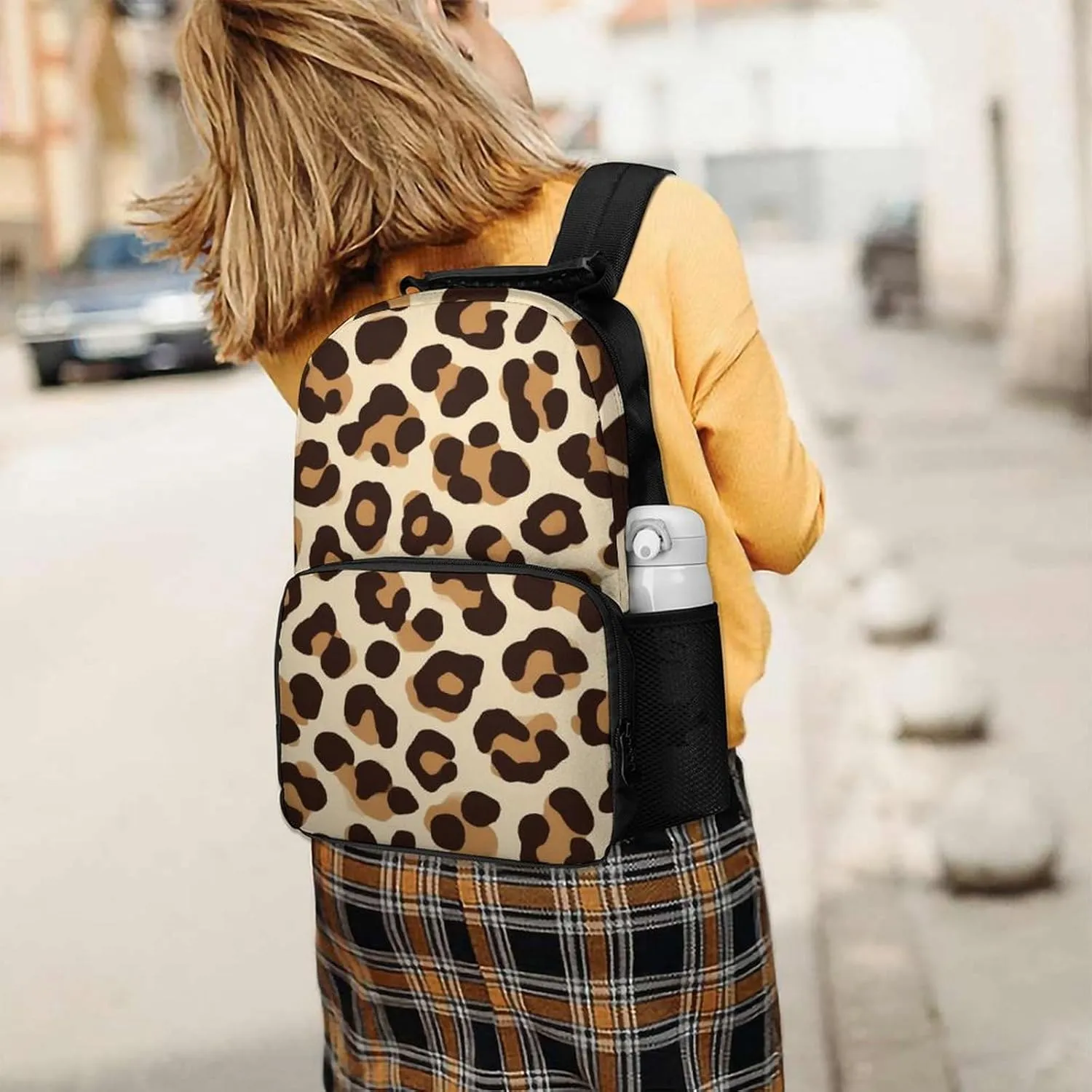 Supdreamc Men Women Polyester Cool Cheetah Leopard Print Casual Daypack Large Capacity Carry On Bag With Adjustable Shoulder Straps for Camping Work Running