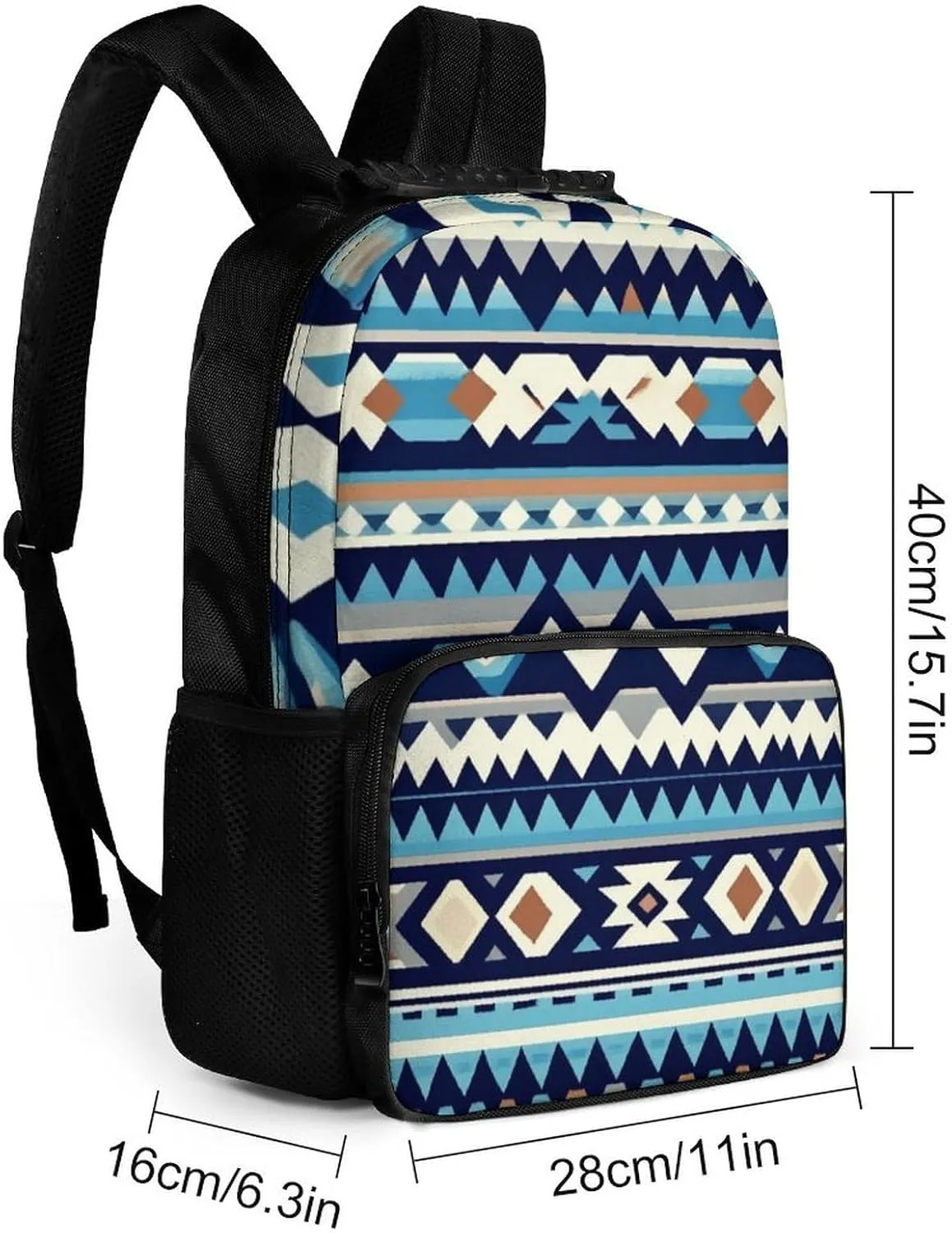 Supdreamc Rucksack Anti-Theft Multipurpose Big Capacity Carry On Bag - Colorful Surf Blue Tribal Navajo Aztec Geometric Ethnic Pattern Traveling & Camping Backpack With Side Pockets